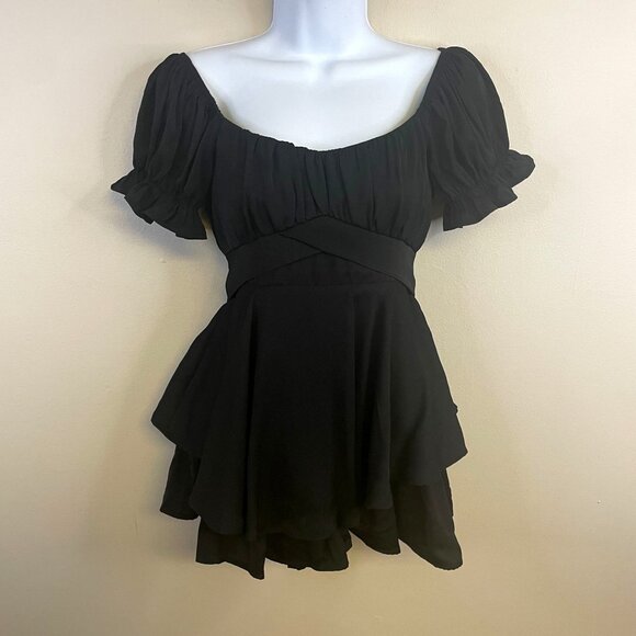 Y2K Francesca's Babydoll Milkmaid Silky Tie Waist Romper Size S Clubwear Dainty - Picture 1 of 16